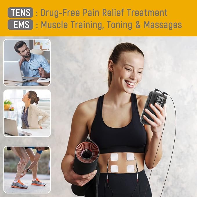 iSTIM EV-805 TENS EMS 4 Channel Rechargeable Combo Machine Unit - Muscle Stimulator + Back Pain Relief and Management- 24 Programs/Backlit (Including Electrodes Pads) iSTIM