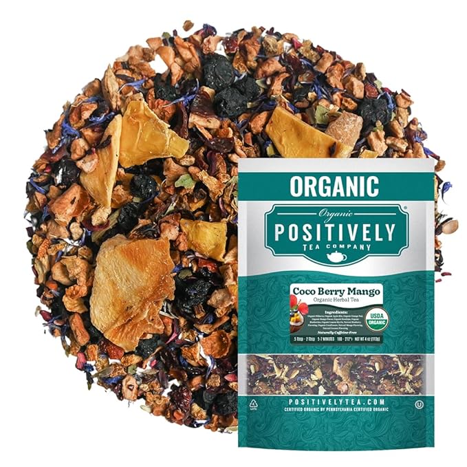 Organic Positively Tea Company, Coco Berry Mango, Herbal Tea, Loose Leaf, 4 Ounce - Bloomnest