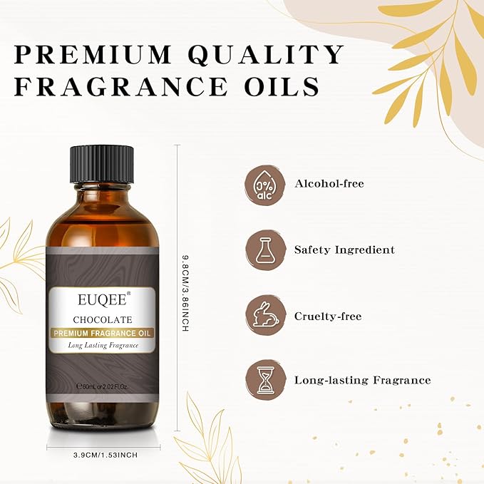 EUQEE Chocolate Fragrance Oil, 2.02 Fl oz/60 ml Premium Grade Fragrance Essential Oil with Glass Dropper for Diffusers, Soap & Candle Making, Bath Bombs - Bloomnest