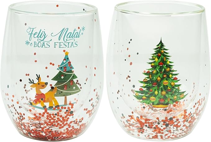 Christmas Mugs, 8 oz Double Wall Insulated Glass Coffee Mugs Set of 2, Cute Funny Mugs Coffee Cups for Cappuccino, Latte, Americano, Tea, Wine and Beverage - Bloomnest