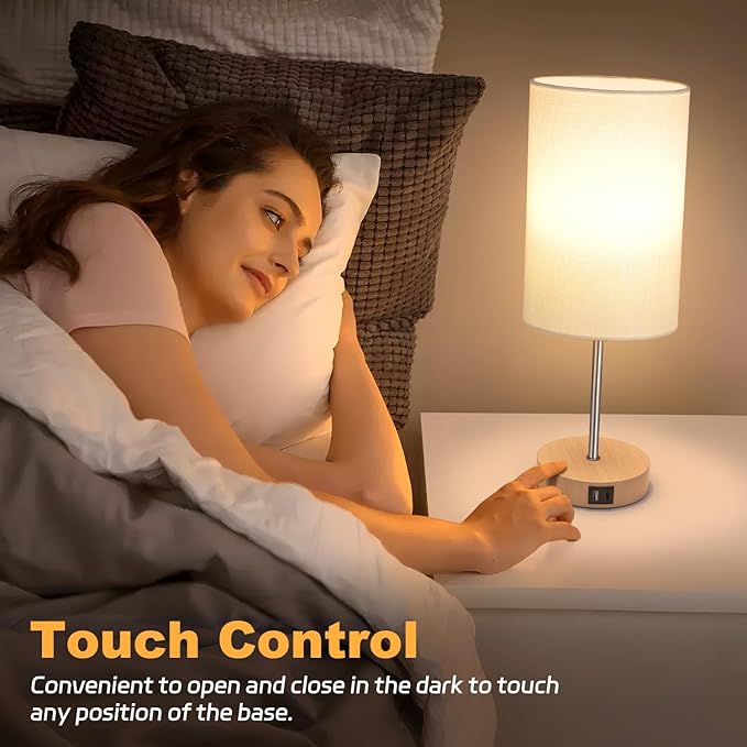 AKASUKI 18Inch Table Lamp with Dual Charging Station, 3 Way Dimmable Touch Lamp for Bedroom, Living Room, Office(LED Bulb Included) - Bloomnest