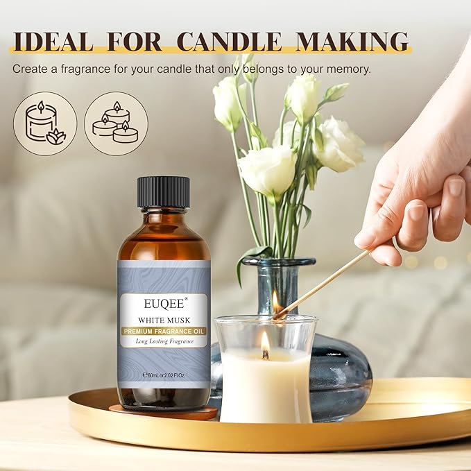 EUQEE White Musk Fragrance Oils for Home Aromatherapy, Premium White Musk Fragrance Oil with Glass Dropper for Diffusers, Candle & Soap Making, Bath Bombs (2.02 Fl oz/60 ml) - Bloomnest