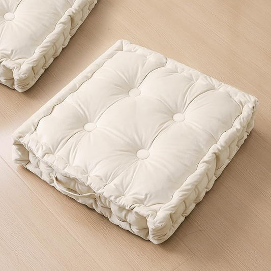 Square Floor Pillows, Large Floor Cushion for Adults Kids, Meditation Floor Pillow Seating Cushion with Shredded Memory Foam and Silk Wadding, 20"x20"x5" Ivory 2 Count - Bloomnest