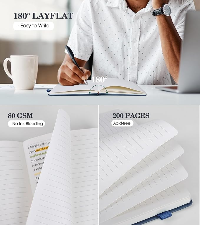 Lined Journal Notebook for Men Women, A5 Leather Journals for Writing, 200 Pages College Ruled Journal Notebook, Travel Daily Journal Notebook for Work School, Note Taking 5.75'' X 8.38'' Grayblue - Bloomnest