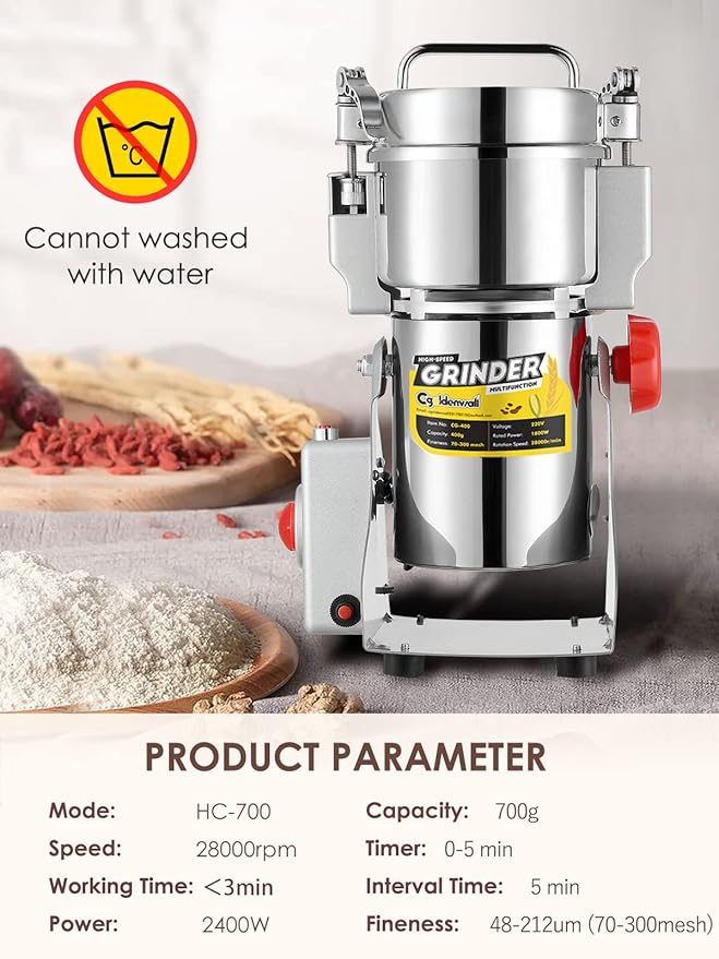 CGOLDENWALL 700g Electric Grain Grinder Mill Safety Upgraded 2400W High-speed Spice Herb Grinder Commercial Superfine Grinding Machine Dry Cereals Pulverizer CE 110V (700g Swing Type) - Bloomnest