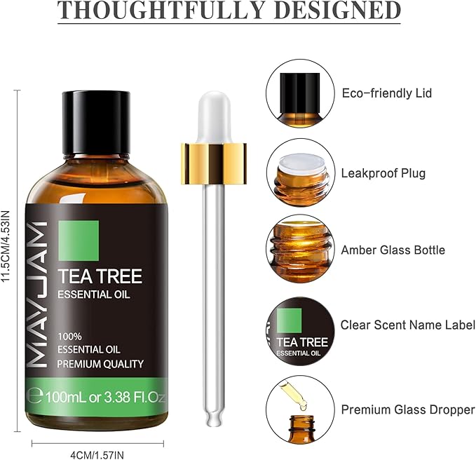 Tea Tree Essential Oil for Diffuser, MAYJAM Pure Essential Oils, Huge 3.38FL.OZ Bottle, Tea Tree Oil with Glass Dropper - Bloomnest