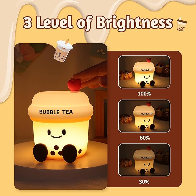 Attivolife Bubble Tea Night Light, Cute Boba Tea Nursery Silicone Lamp, Rechargeable Protable for Bedroom Home Table Decor Light with Dimmable & Timer, Christmas Birthday Gift for Kid Children Toddler - Bloomnest
