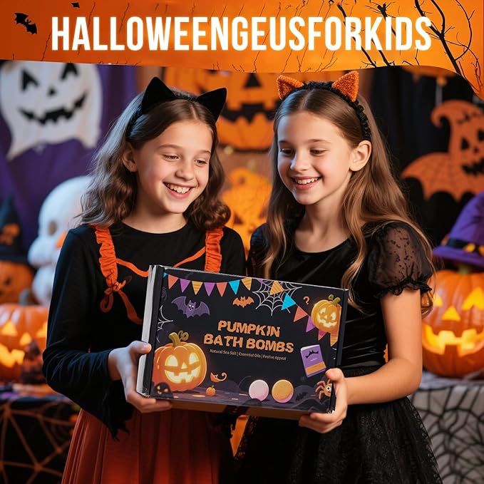 Halloween Bath Bombs for Kids Pumpkin Bath Bombs with Halloween Luminous Mini Resin Toys Inside Halloween Toys Halloween Treat Bags Gifts Kids Skin Care Bathbombs - Bloomnest