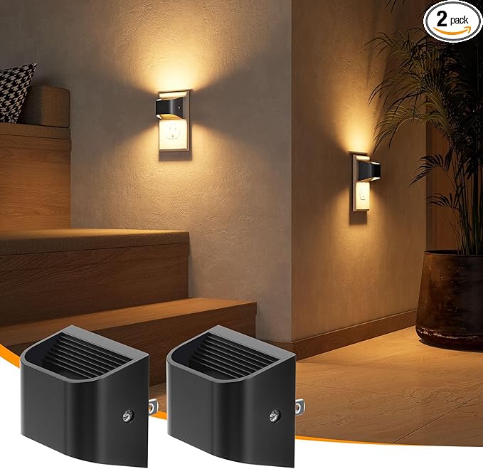 NIORSUN Night Lights Plug Into Wall, Auto Brightness Sensor Night Light, 3000K Warm White, Ultra-Slim Wall Light for Hallway Bathroom Bedroom Stairs, Black, 2 Pack - Bloomnest