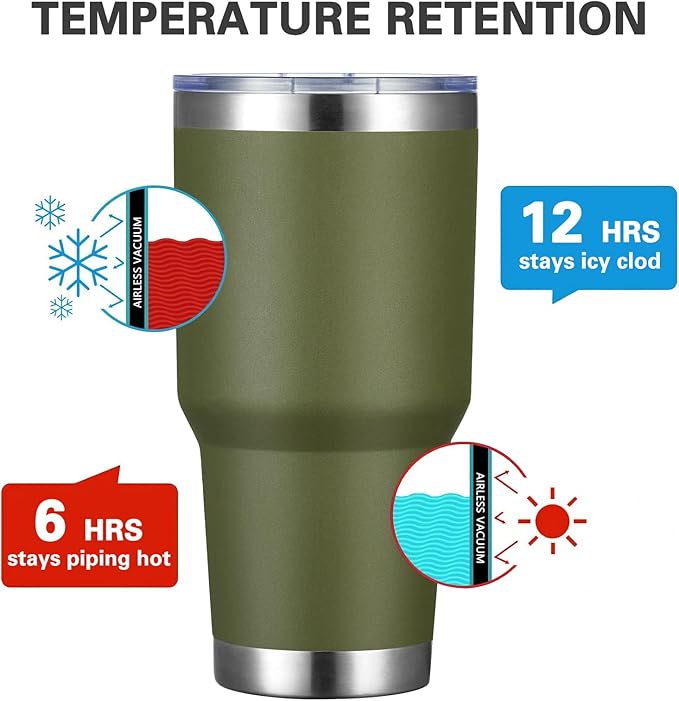 MEWAY 30oz Insulated Tumbler With Lids and Straws,Stainless Steel Double Vacuum Coffee Tumbler Cup, Brush, Durable Powder Coated Coffee Cup for Cold & Hot Drinks, Office, Travel(Army Green,8 PACK) - Bloomnest