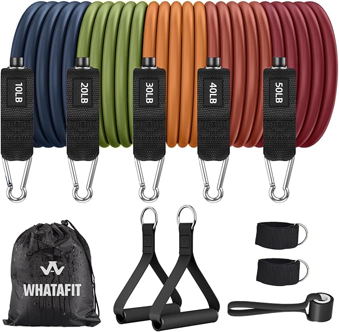 WHATAFIT Resistance Bands, Exercise Bands，Resistance Bands for Working Out, Work Out Bands with Handles for Men and Women Fitness, Strength Training Home Gym Equipment - Bloomnest