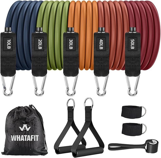WHATAFIT Resistance Bands, Exercise Bands，Resistance Bands for Working Out, Work Out Bands with Handles for Men and Women Fitness, Strength Training Home Gym Equipment - Bloomnest
