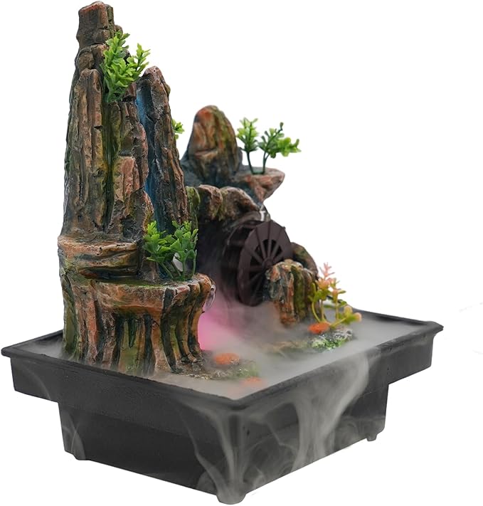 Tabletop Fountains Indoor Waterfall Fountain Indoor Water Fountains and Waterfalls with Light, Desk Fountain with LED Lights, Desktop Waterfall for Home Office Bedroom Desk