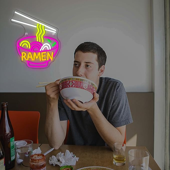Lucunstar Ramen Neon Sign Colorful Neon Signs Noodle LED Sign Neon Signs for Wall Decor Pink Neon Lights for Party Neon Light Sign for Fast Food Kitchen Restaurants Bar Ramen LED Light Sign - Bloomnest