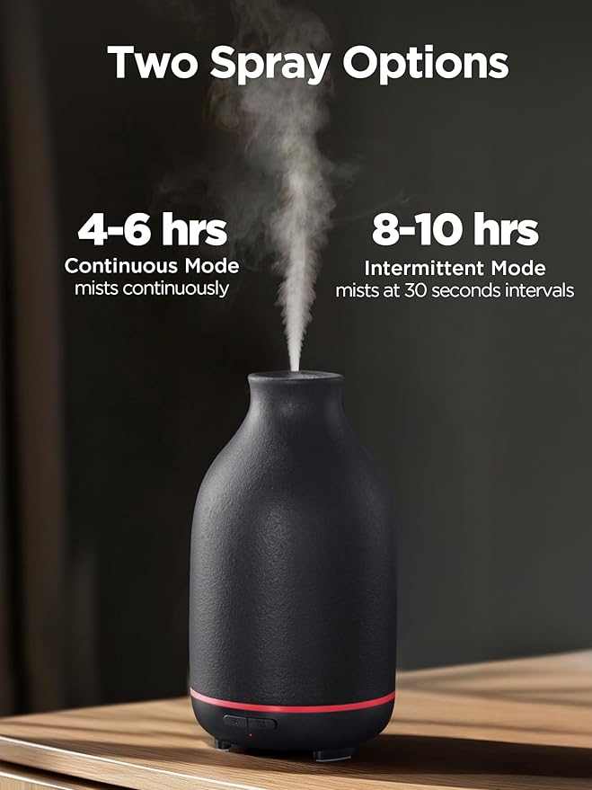 InnoGear Essential Oil Diffuser, 150ml Ceramic Stone Diffuser Handcrafted Aromatherapy Diffusers Ultrasonic Cool Mist Humidifier Vaporizor with 2 Mist Modes Waterless Auto Off for Room Office, Black - Bloomnest