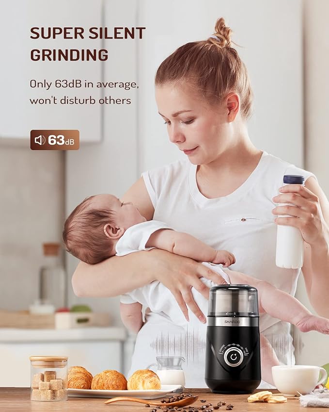 SHARDOR Electric Super Silent Blade Coffee Grinder, Timed Grind Control Rotary Knob, Adjustable Coarse to Fine for Coffee Beans, Spices & Herbs, with 1 Removable Stainless Steel Bowl, Black - Bloomnest
