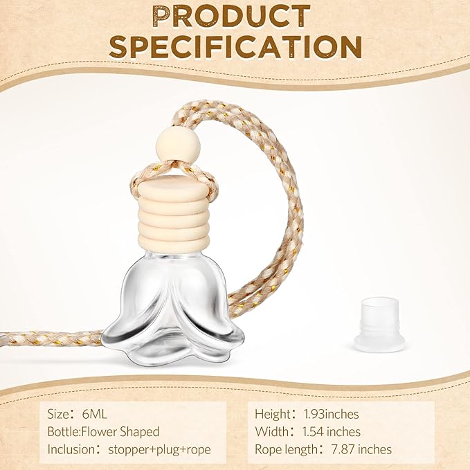 BBTO 50 Pcs Hanging Car Air Freshener Car Diffuser Bottles Empty Glass Perfume Bottle Freshener Diffuser Bottle Pendant for Essential Oil Fragrance Aromatherapy Bottle Ornament(Rose) - Bloomnest