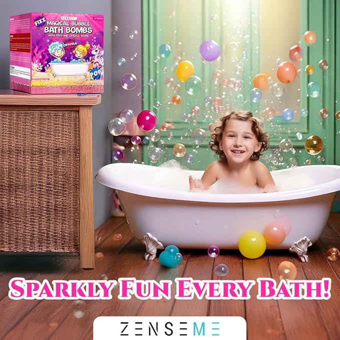 Kids Bath Bombs Powder with Mini Unicorn Inside – Bubble Bath for Kids – Bathtime Experiment Kit Mix - Blast of Foam & Colour Surprise – Gift Set of 4 - Bloomnest