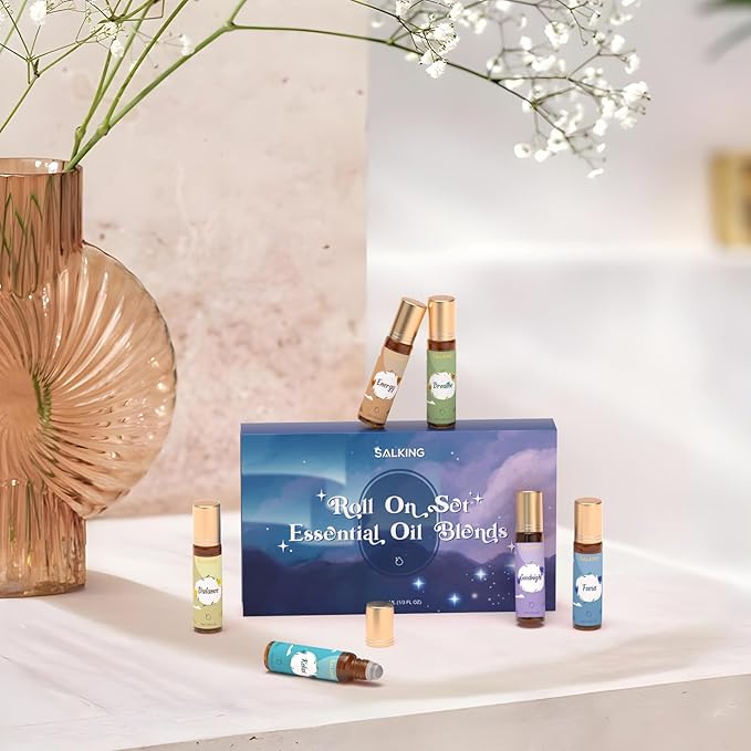 SALKING Essential Oils Roll On Set (6 Pack), Aromatherapy Oil Natural Pre-diluted Blend Oils for Skin Use, Natural Fragrance Gift for Women and Men - Bloomnest