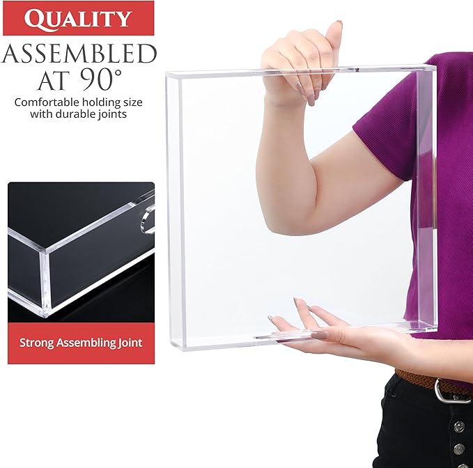 Acrylic Tray 15x15 with Cut Handles - Spill Proof Decorative Tray is an Ideal Countertop Organizer for Living Rooms, Ottoman Coffee Tables, Offices, Kitchens & Serving Guests - Bloomnest