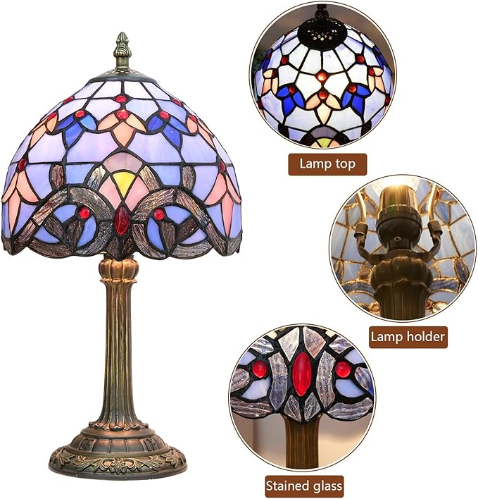 Tiffany Lamp Stained Glass lamp Small Bedside Table Lamps for Living Room Bedroom Dorm Kitchen Home Decor Festival Birthday Gift,Blue Baroque - Bloomnest