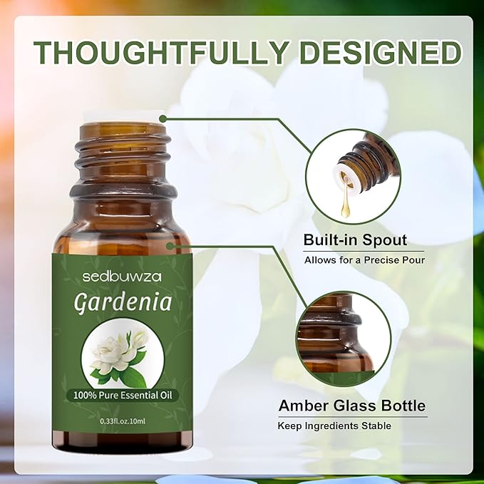 Sedbuwza Gardenia Essential Oil, Pure Organic Gardenia Fragrance Oil for Diffuser, Humidifier, Soap, Candle, Perfume Sedbuwza