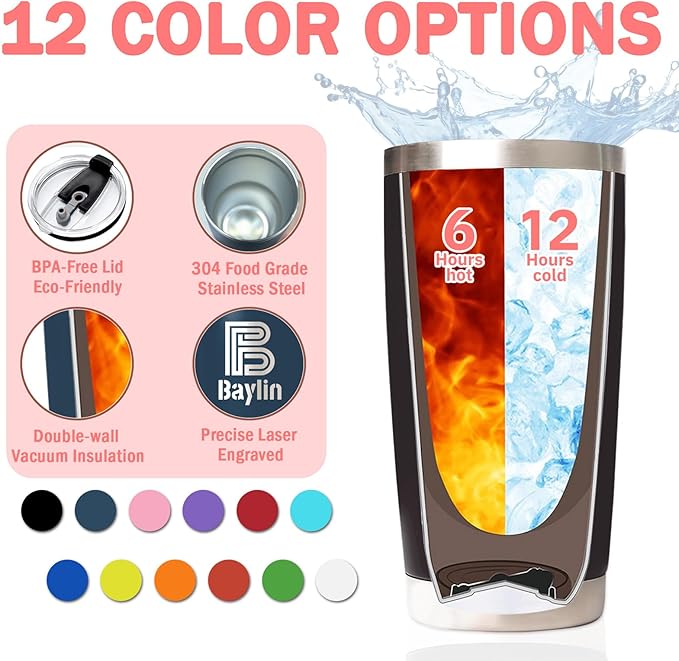 Custom Tumbler Personalized Coffee Tumbler Laser Engrave with Name 12 Designs Double Wall Insulated 20 oz Travel Cup Personalized Gifts for Birthday Christmas Anniversary for Men Women - Bloomnest
