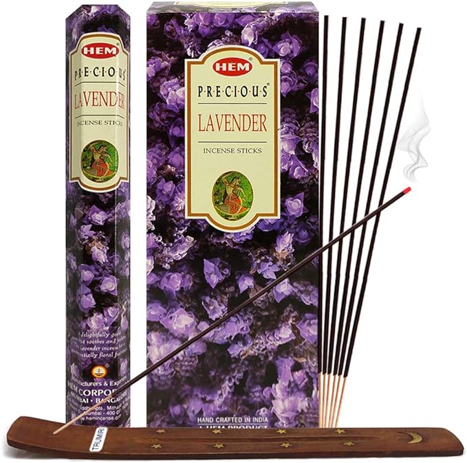 TRUMIRI Incense Stick Holder Bundle with Hem Precious Lavender 20g Incense Sticks - Pack of 6 (Approx 120 Sticks) TRUMIRI