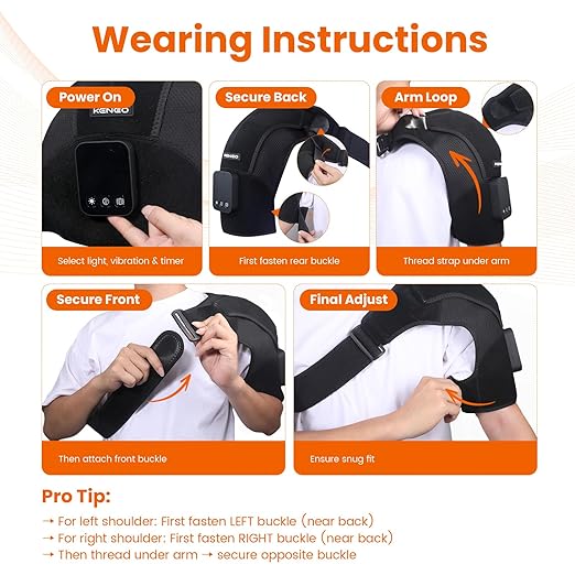 Keneo Red Light Therapy Shoulder Wrap with Heating Pad - 660nm & 850nm LED Technology, 5000 mAh Cordless Rechargeable Support for Muscle Comfort, 3 Vibration Levels & 3 Heat Settings - Bloomnest