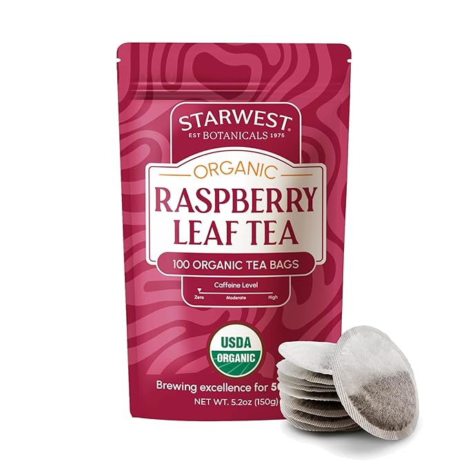 Starwest Botanicals Organic Raspberry Leaf Tea - Caffeine Free Herbal Tea, Supports Wellness for Women, String Free Sachets, USDA Organic Raspberry Leaf, Non GMO - Bulk Pack, 100 Tea Bags - Bloomnest