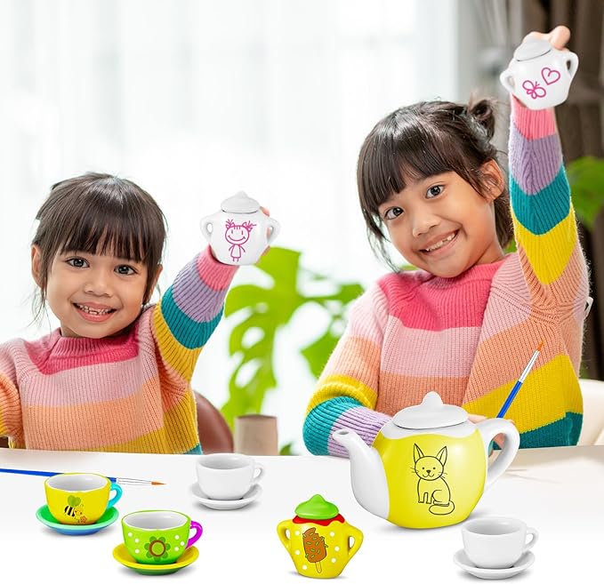 45 Pcs Spring Paint Your Own Tea Kit Craft DIY Tea Kit for Kids Ages 8+ Mini Ceramic Tea Cups to Paint Including Porcelain Dishes Brush for Party Girls Boys SetStylish Style - Bloomnest