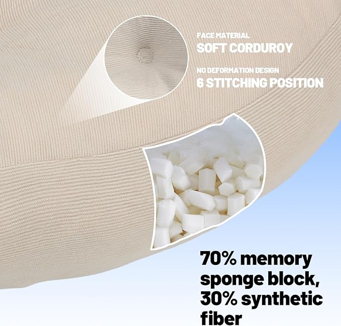 Meditation Floor Pillow Set of 2, Round Large Pillows Seating for Adults, Tufted Corduroy Cushion for Tatami Living Room, 22x22 Inch FP-Beige-R