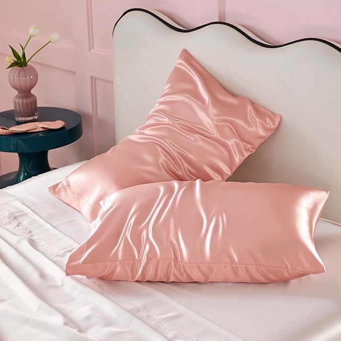 Bedsure Satin Pillowcase for Hair and Skin Queen - Peach Pink Silky Pillowcase 2 Pack with Envelope Closure, Similar to Silk Pillow Cases, Gifts for Women Men, 20x30 Inches, 2pcs - Bloomnest