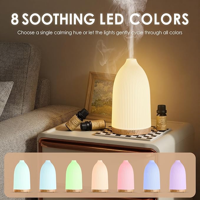 SALKING Essential Oil Diffuser, 100ml Aromatherapy Diffusers with Adjustable Mist Mode Timer Setting, Ultrasonic Diffusers for Essential Oils, Warm White Lights, 7 LED Colors, for Office Home - Bloomnest