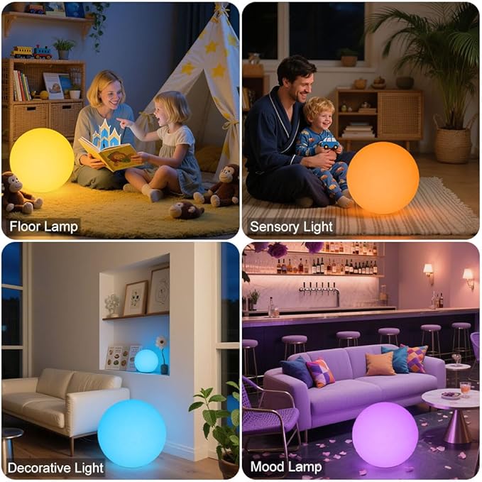 16 In Cordless LED Glowing Ball Light, LED Globe Orb Night Light w/Remote,16RGB Color Changing Waterproof Light Up Ball Rechargeable Indoor/Outdoor Mood Lamp for Nursery Garden Patio Party Bar Decor. - Bloomnest