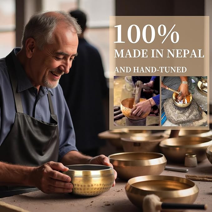 AKLOT HandMade Meditation Singing Bowl: Tibetan Sound Bowl Set with Pure Tone, Sound Bath Bowl with Cushion, Mallet, Spiritual Gift for Chakra Clearing, Healing, Yoga, Prayer, Relaxation (3.5 Inch)
