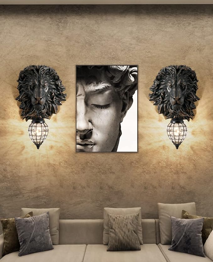 Lion Head Wall Decor Sconces Wall Lighting Retro Baroque Crystal Sconce Gold Luxury Wall Lights Fixtures for Living Room Bedroom Bedside Stairs Bathroom Mirror Headlights Lamp, E26 (B-2) - Bloomnest