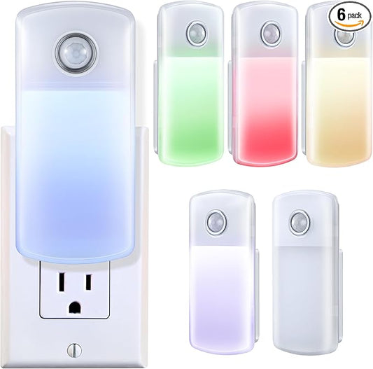 Enhon Emergency Power Failure Night Lights, 5-in-1 Multi Color LED Light, Rechargeable Flashlight with Foldable Plug, Automatic On Off Motion Sensor for Bedrooms, Hallways, Black Outs (6 Pack) - Bloomnest