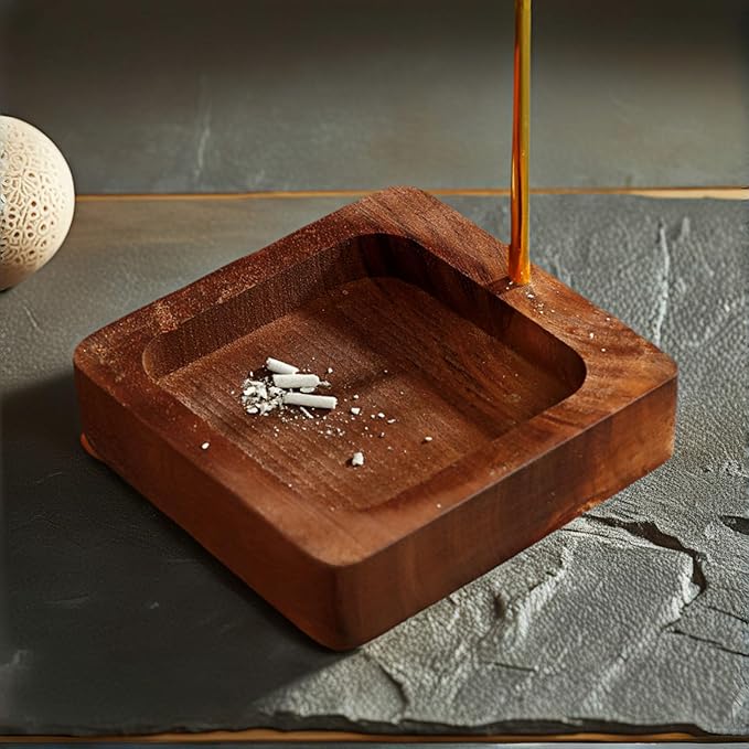 Incense Holder for Sticks with Ash Catcher - Wind Proof Hanging Design, 6x20cm Glass Tube & Spill-Proof Wood Base for 0-2.5mm Sticks, Meditation Yoga Decor (8.5x8.5cm Base) - Bloomnest