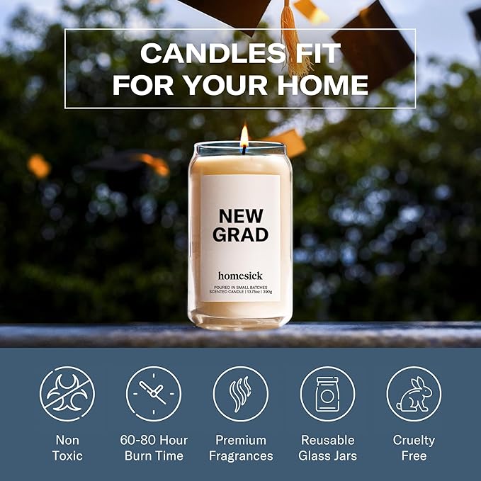Homesick Scented Candles for Home (New Grad) - 13.75 oz Long-Lasting Soy Wax Jar Candle for Women & Men for All Occasions, 60-80 Hours Burn Time - Notes of Jasmine, Rosemary, Gardenia & Vanilla - Bloomnest