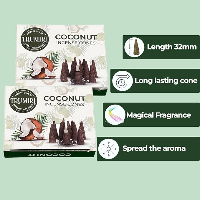 Coconut Incense - Total 20 Cones - Dual Pack of 10 - Scented TRUMIRI