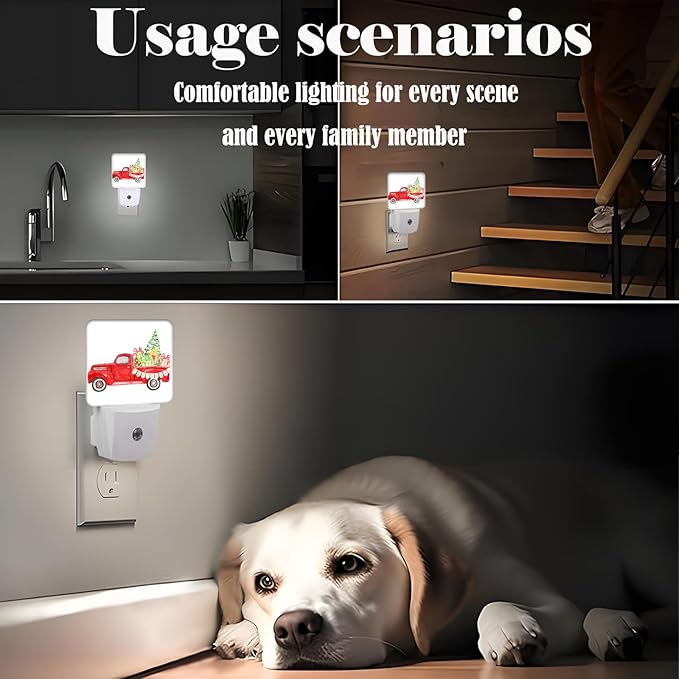 Retro Truck with Christmas Tree Night Light,Plug-in Night Lights with Dusk to Dawn Sensor for Stairway,Hallway,Bedroom Sleep Friendly Ideal for Women/Girls/Boys Gift,0.5w - Bloomnest