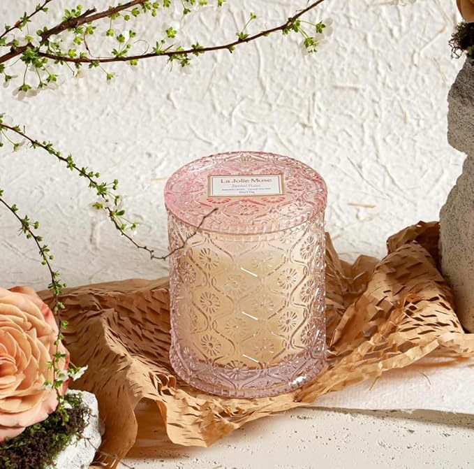 LA JOLIE MUSE Santal Rose Scented Candle – Saffron, Rose & Leather | 6 oz Natural Soy Wax | 40 Hours Clean Burn | Gift-Ready for Hosts & Gatherings | Elegant Home Decor - Bloomnest