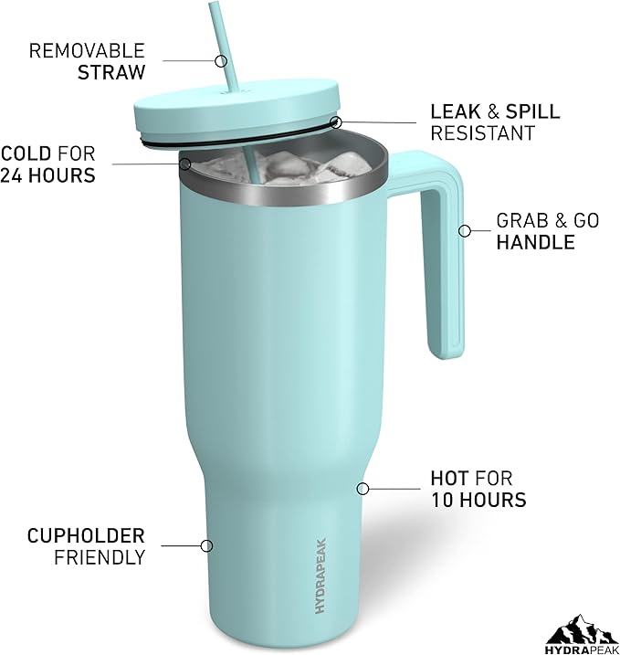 Hydrapeak Voyager 40 oz Tumbler with Handle and Straw Lid | Reusable Stainless Steel Water Bottle Travel Mug Cupholder Friendly | Insulated Cup (Alpine) - Bloomnest