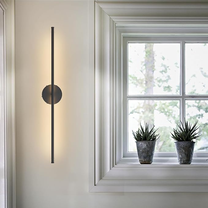 Battery Operated Wall Sconces, Dimmable Wall Sconces Set of Two, 350°Rotate, 3000K LED Black Wireless Wall Light for Living Room, Bedroom,Hallway, 40.1 Inch (2 Pack) - Bloomnest