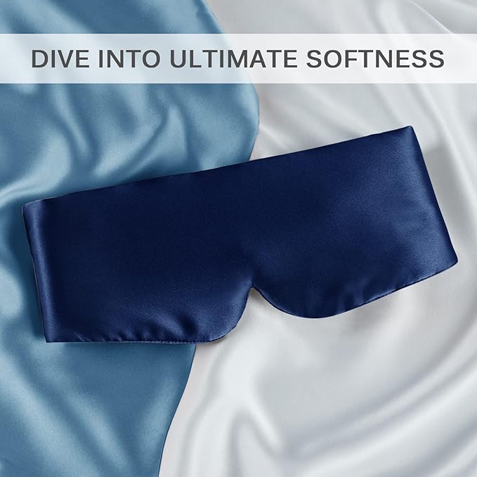 Zenssia 100% Mulberry Silk Sleep Mask Eye Mask for Man and Woman with Adjustable Headband, Full Size Large Sleep Mask & Blindfold for Total Blackout for All Night Sleep, Travel & Nap-Dark Blue - Bloomnest