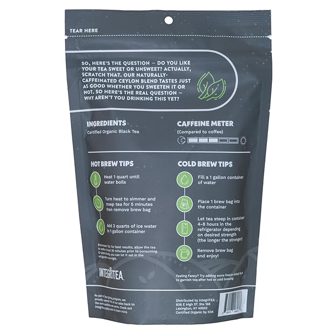IntegriTEA Ceylon Black Cold Brew Black Tea Bags - 6-Bag Unsweetened Iced Tea Pack for 6 Gallons of Tea - Cold or Hot Brew Organic Iced Black Tea Bags - Bloomnest
