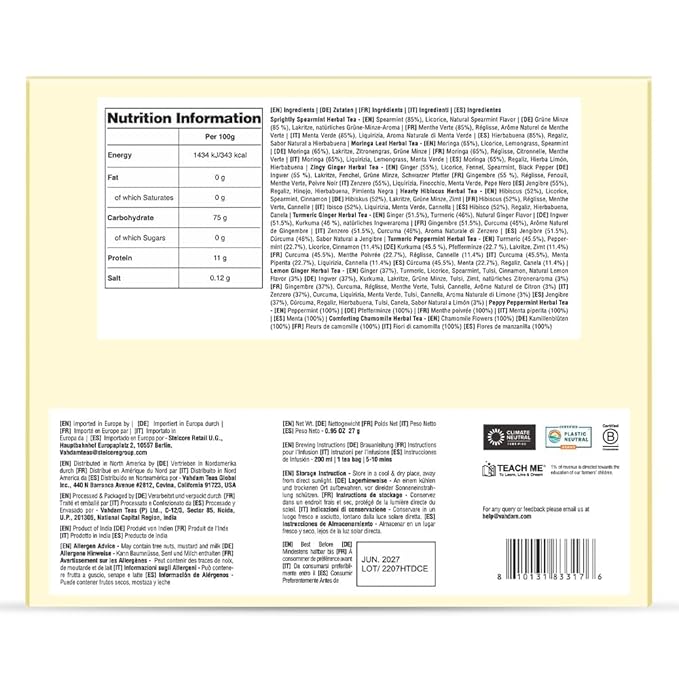 VAHDAM, Assorted Herbal Tea Sampler (18 Tea Bags, 9 Flavors) Caffeine-Free, Non-GMO | Double Infusion, Individually Enveloped Tea Bags | Herbal Tea Assortment - Bloomnest