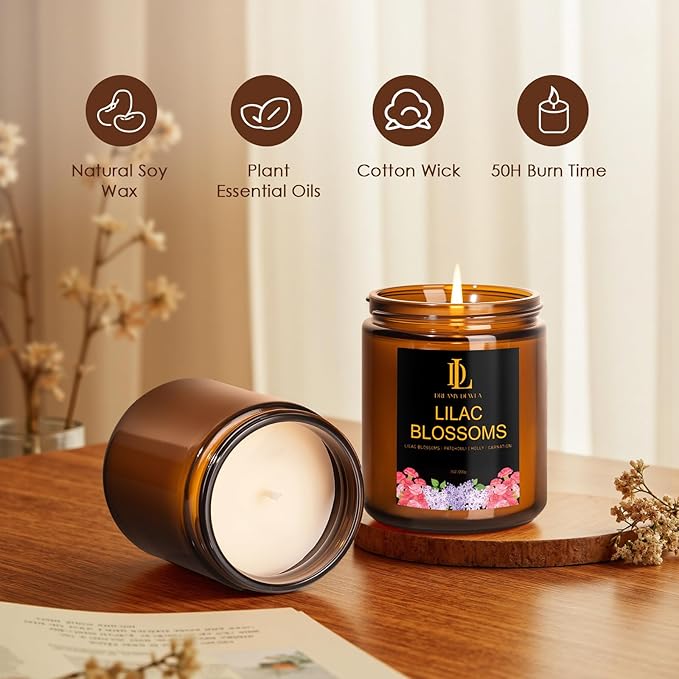 6 Pack Candles for Home Scented, Scented Candles Gifts Set for Women Men, 42 oz Soy Candle Set, Scents of Fresh Cut Roses/Lemon Lavender/Vanilla Cupcake/Amber Patchouli/Lilac Blossoms/Mint Eucalyptus - Bloomnest