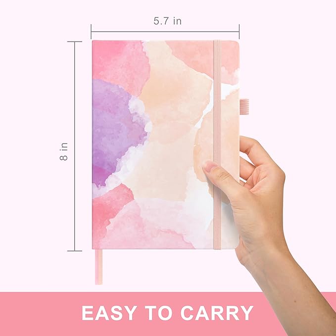 &And Per Se Dotted Journal Notebook, A5 Hardcover Bullet Dotted Journal, 160 Pages 100 gsm Thick Paper, 3 Sheets of Stickers Included - 5.7'' x 8'' (Blush Watercolor) - Bloomnest